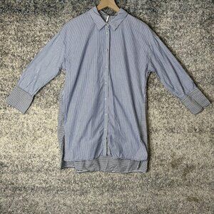 Free People Shirt Womens Large Striped Long‎ Button Down Casual Oversized Top